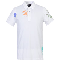 Beyaz Polo Yaka Slim Fit Dar Kesim Baskılı Tişört