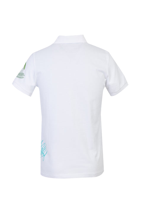 Beyaz Polo Yaka Slim Fit Dar Kesim Baskılı Tişört