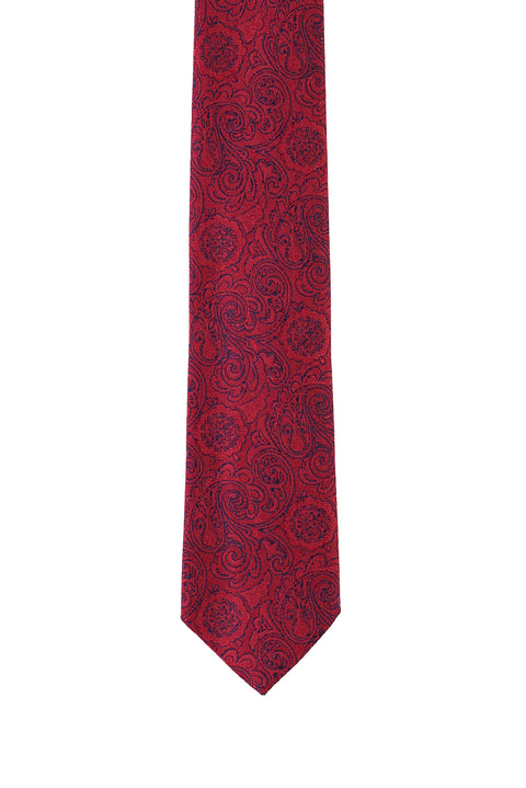 Mercan Kırmızı Desenli Kravat