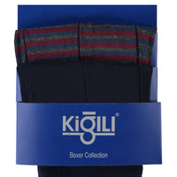 Orta Lacivert 2'li Çizgili Pamuklu Süprem Boxer Seti