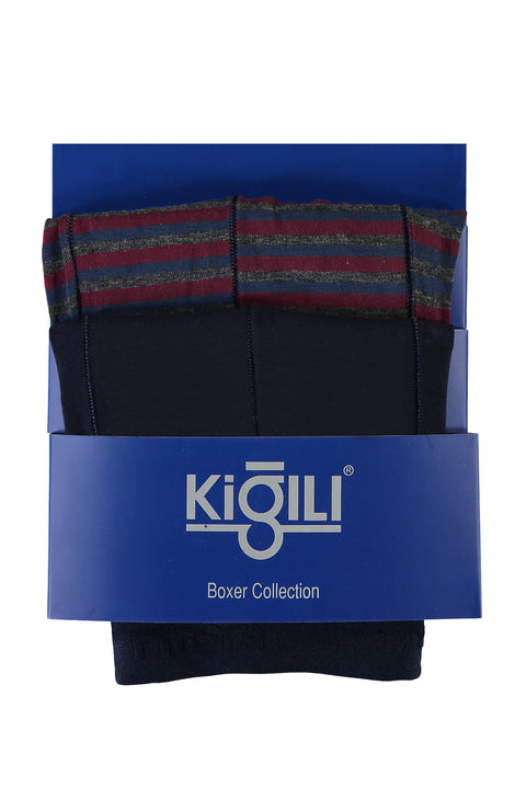 Orta Lacivert 2'li Çizgili Süprem Boxer Seti
