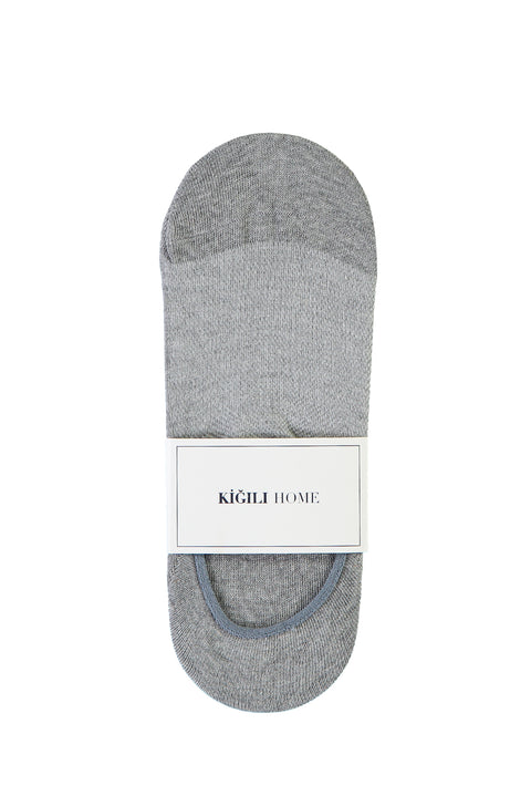 Açık Gri Melanj Pamuklu Loafer Çorap