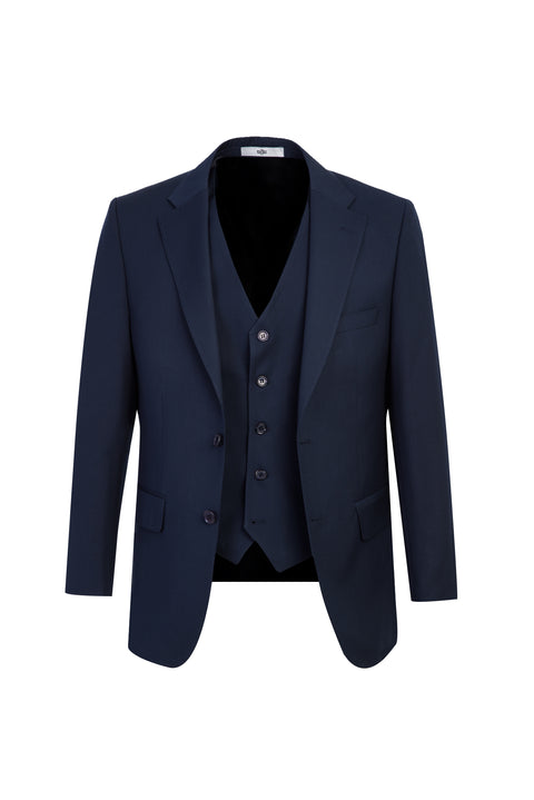 Orta Lacivert 4 Drop Relaxed Fit Rahat Kesim Yelekli Takım Elbise