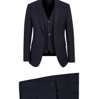 Koyu Lacivert Slim Fit Dar Kesim Yelekli Takım Elbise