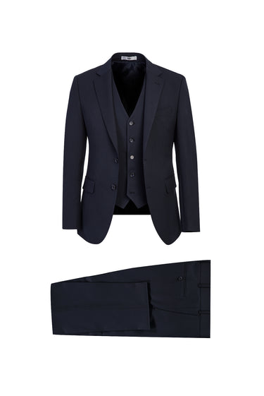 Koyu Lacivert Slim Fit Dar Kesim Yelekli Takım Elbise