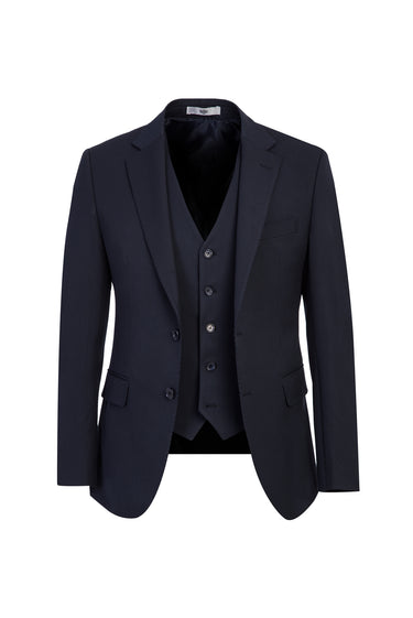 Koyu Lacivert Slim Fit Dar Kesim Yelekli Takım Elbise