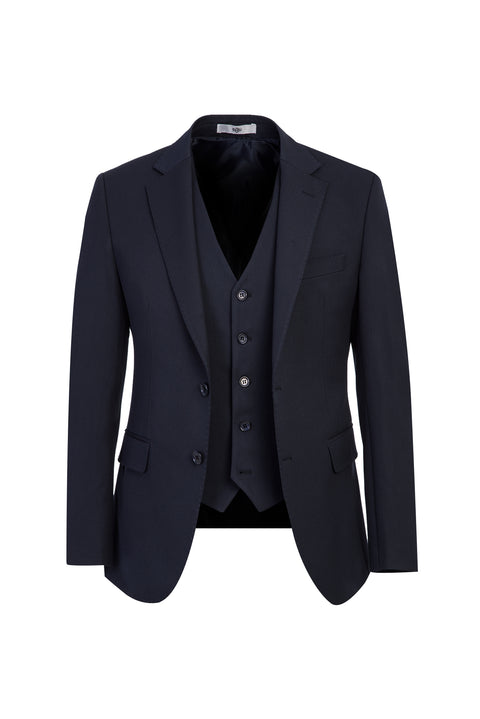 Koyu Lacivert 7 Drop Slim Fit Dar Kesim Yelekli Takım Elbise