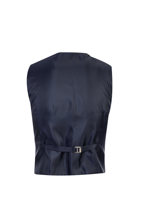 Koyu Lacivert 7 Drop Slim Fit Dar Kesim Yelekli Takım Elbise