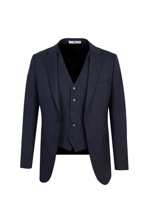 Koyu Lacivert 6 Drop Regular Fit Standart Kesim Yelekli Takım Elbise