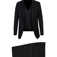 Black 4-Drop Relaxed Fit Suit with Vest