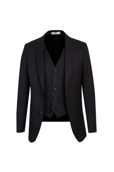 Black 6-Drop Regular Fit Suit with Vest