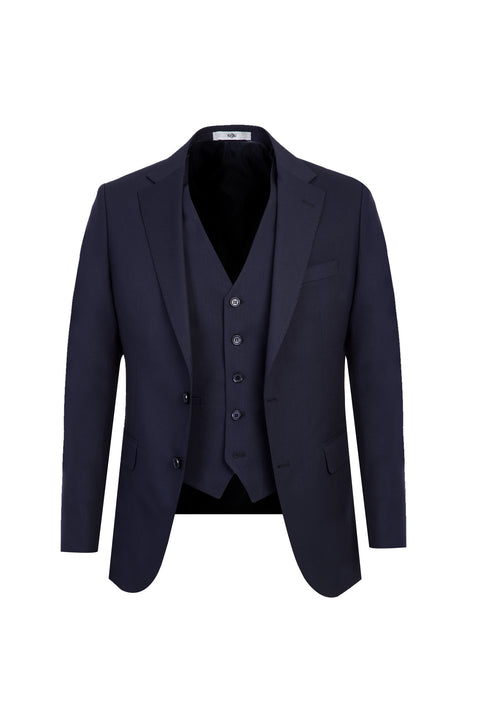 Koyu Lacivert 7 Drop Slim Fit Dar Kesim Yelekli Takım Elbise