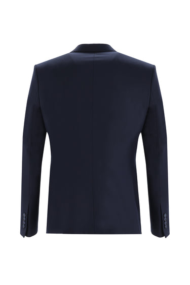  Koyu Lacivert Slim Fit Dar Kesim Yelekli Takım Elbise