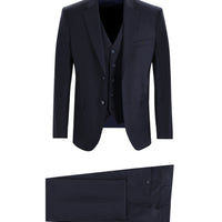 Koyu Lacivert 7 Drop Slim Fit Dar Kesim Yelekli Takım Elbise