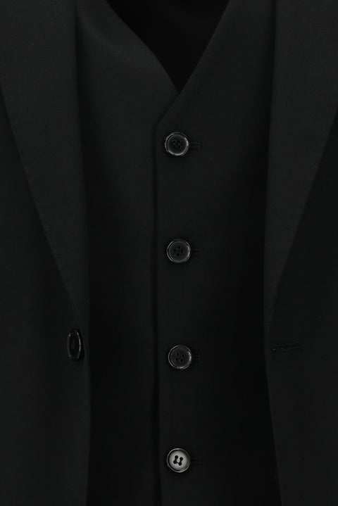 Siyah 7 Drop Slim Fit Dar Kesim Yelekli Takım Elbise