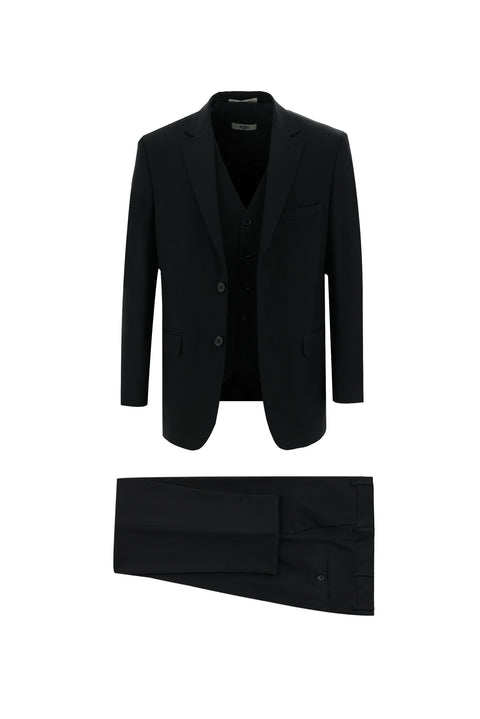 Siyah 4 Drop Relaxed Fit Rahat Kesim Yelekli Takım Elbise