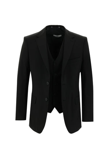 Siyah Regular Fit Yelekli Takım Elbise