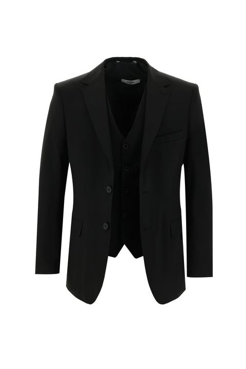 Siyah 6 Drop Regular Fit Standart Kesim Yelekli Takım Elbise