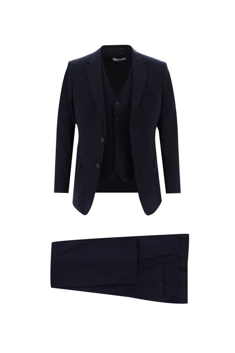 Orta Lacivert 6 Drop Regular Fit Standart Kesim Yelekli Takım Elbise