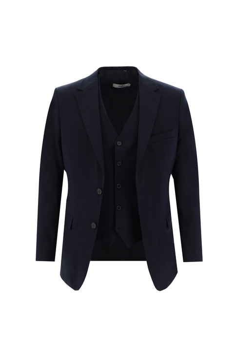 Orta Lacivert 6 Drop Regular Fit Standart Kesim Yelekli Takım Elbise