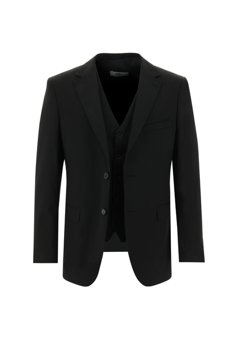 Siyah 6 Drop Regular Fit Standart Kesim Yelekli Takım Elbise
