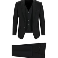 Siyah Relaxed Fit Rahat Kesim Yelekli Takım Elbise