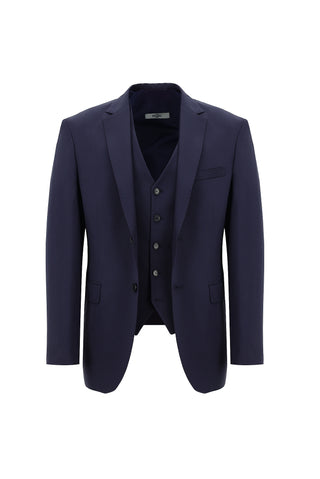  Koyu Lacivert 6 Drop Regular Fit Standart Kesim Yelekli Takım Elbise