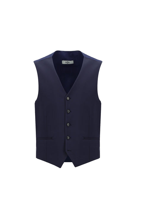 Koyu Lacivert 7 Drop Slim Fit Dar Kesim Yelekli Takım Elbise