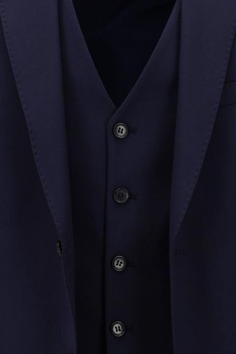 Koyu Lacivert 7 Drop Slim Fit Dar Kesim Yelekli Takım Elbise