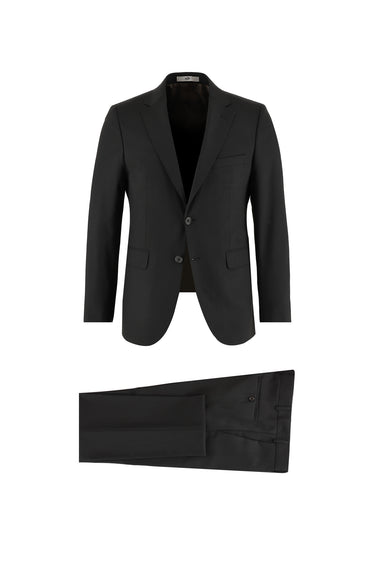 Siyah Slim Fit Dar Kesim Yünlü Klasik Takım Elbise