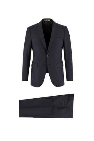  Koyu Lacivert Slim Fit Dar Kesim Yünlü Klasik Takım Elbise