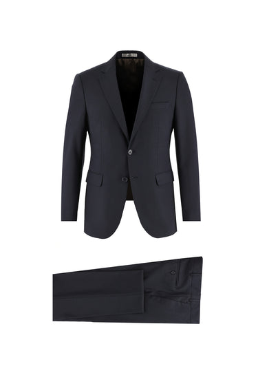  Koyu Lacivert Slim Fit Dar Kesim Yünlü Klasik Takım Elbise