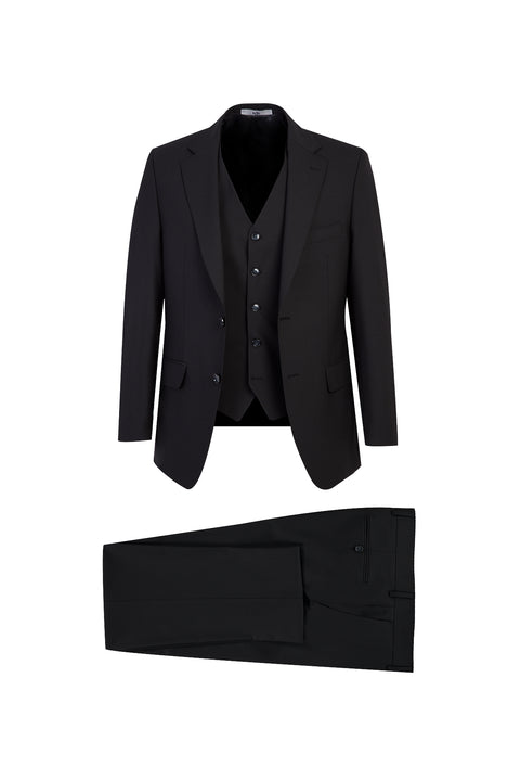 Black 6-Drop Regular Fit Suit with Vest