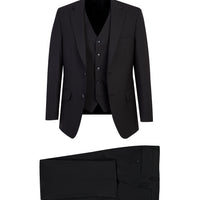 Siyah 7 Drop Slim Fit Dar Kesim Yelekli Takım Elbise