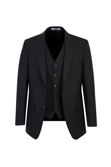 Siyah 7 Drop Slim Fit Dar Kesim Yelekli Takım Elbise