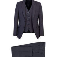 Koyu Füme Slim Fit Dar Kesim Yünlü Yelekli Takım Elbise