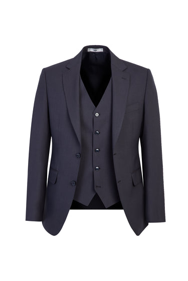 Koyu Füme Slim Fit Dar Kesim Yünlü Yelekli Takım Elbise