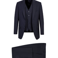 Koyu Lacivert 4 Drop Relaxed Fit Rahat Kesim Yünlü Yelekli Takım Elbise