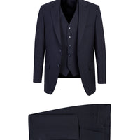 Koyu Lacivert 7 Drop Slim Fit Dar Kesim Yelekli Takım Elbise