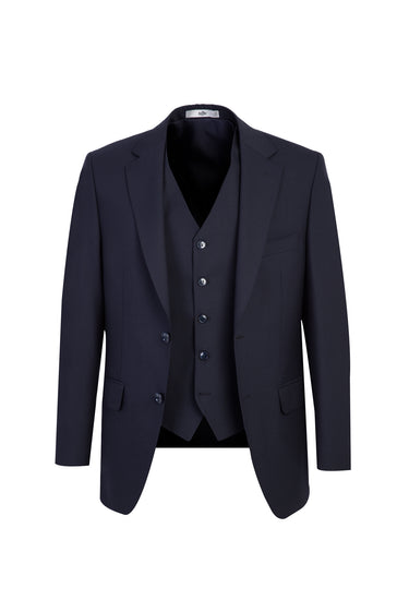 Koyu Lacivert 7 Drop Slim Fit Dar Kesim Yelekli Takım Elbise