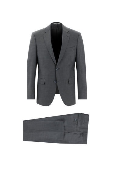 Orta Füme Relaxed Fit Rahat Kesim Yünlü Klasik Takım Elbise