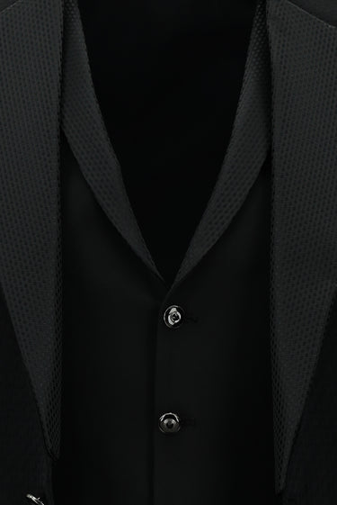 Siyah Slim Fit Dar Kesim Mono Yaka Yelekli Smokin & Damatlık