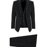 Siyah Slim Fit Dar Kesim Mono Yaka Yelekli Smokin & Damatlık
