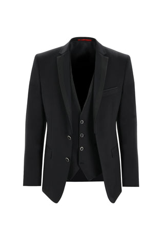  Siyah Slim Fit Dar Kesim Mono Yaka Yelekli Smokin & Damatlık