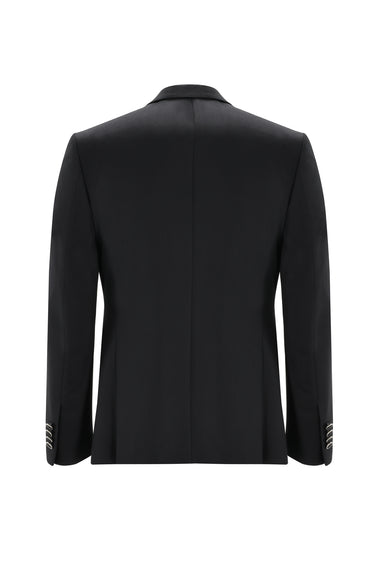 Siyah Slim Fit Dar Kesim Mono Yaka Yelekli Smokin & Damatlık