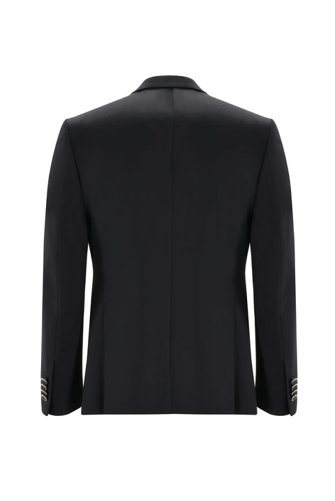 Siyah 7 Drop Slim Fit Dar Kesim Mono Yaka Yelekli Smokin & Damatlık
