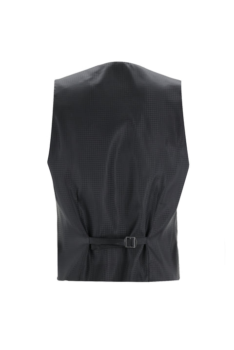 Siyah 7 Drop Slim Fit Dar Kesim Mono Yaka Yelekli Smokin & Damatlık