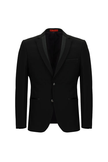  Siyah Slim Fit Dar Kesim Mono Yaka Smokin & Damatlık