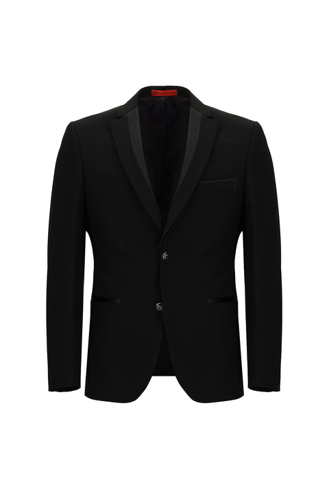 Siyah 7 Drop Slim Fit Dar Kesim Mono Yaka Smokin & Damatlık