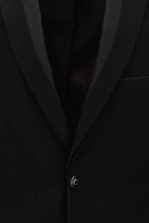 Siyah 7 Drop Slim Fit Dar Kesim Mono Yaka Smokin & Damatlık